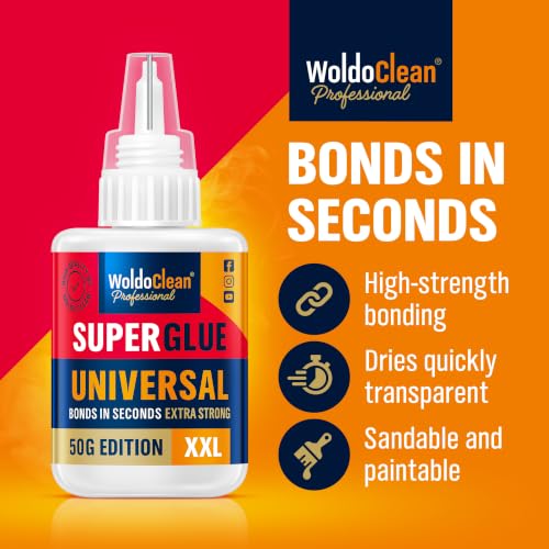 Image of WoldoClean Super Glue All-Purpose Liquid 50g - Fast Drying Clear CA Adhesive for Metal, Plastic, Wood, Ceramic, Glass & DIY Repairs