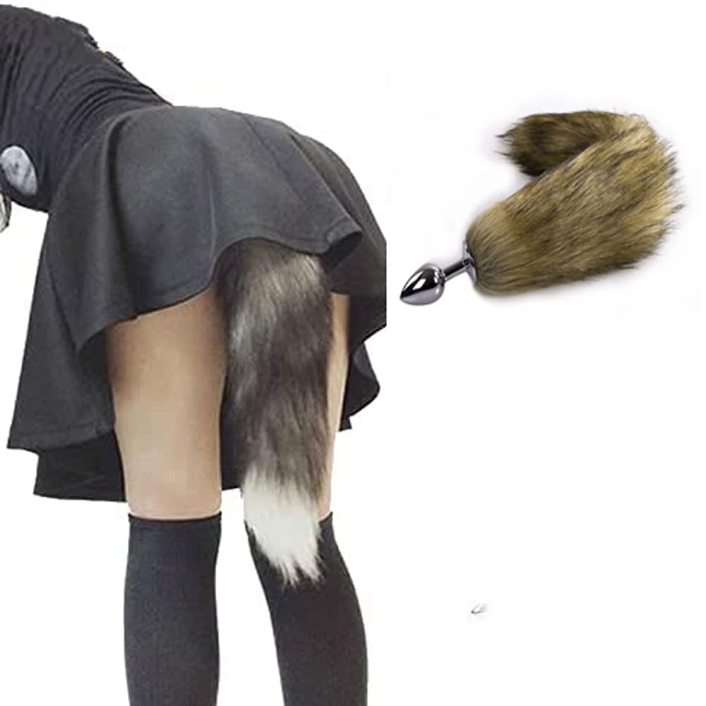 Butt Plug Fox Tail Cosplay Anal Plug Anal Butt Plug Adult Sex Toys for Beginner Women Men Couple (31" Black): 18"Brown