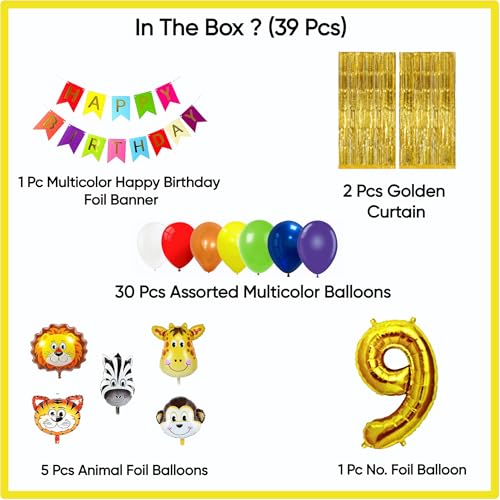 Image of Birthday Decoration Items Kit | Jungle Safari theme | Multicolor Theme Decoration for Kids | Birthday Decoration (9 YR)