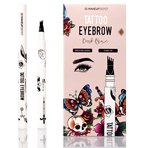 Makeup Depot Eyebrow Tattoo Pen Waterproof Microblading Eyebrow Pencil with a Micro-Fork Tip Applicator Dark Brown
