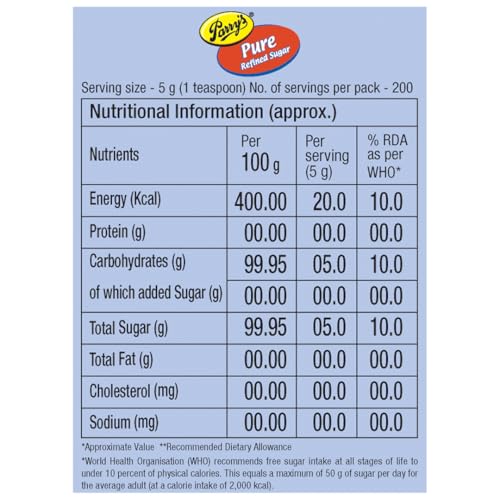 Image of Parry's Pure Refined Sugar, 1000 g (Pack of 2)