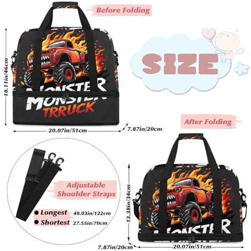 Large Weekender Overnight Bags Colorful Abstract Letters Truck Travel Duffel Bag for Women Men Gym Bag With Shoe Compartment Foldie Travel Tote Bag Carry On Personal Item Bag for Travel Gym Sports2