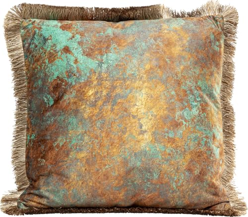 Kare Design Kissen Antique Fringe, Braun, 45x45cm, Zierkissen, Dekokissen, Couchkissen mit Reißverschluss, Samtbezug