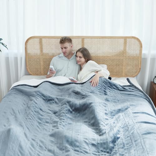 SNUGSUN Electric Heated Blanket King Size with Dual Control, Soft and Cozy Thickened Flannel and Sherpa Electric Blanket for Bed, 6 Heating Levels & 10 Hours Auto-Off, 100