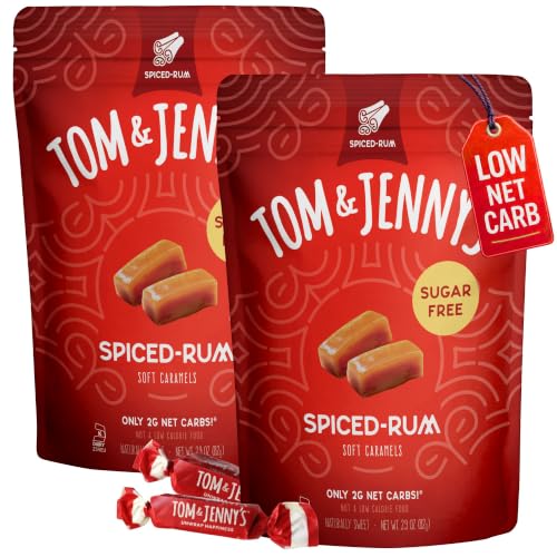 Tom & Jenny's Sugar Free Candy (Soft Caramel) with Spices and Vanilla - Low Net Carb Keto Candy - with Allulose and Maltitol - (Spiced Rum Caramel, 2-pack)