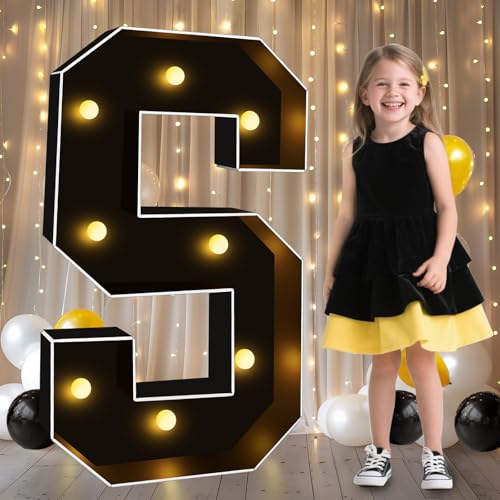 Image of Pooqla 3FT Marquee Light Up Letters, Black Large Letter S Party Decorations | LED Marquee Letters 3 Feet Tall, Black Giant Mosaic Letters Gift for Boys Men Birthday Anniversary Wedding Decoration