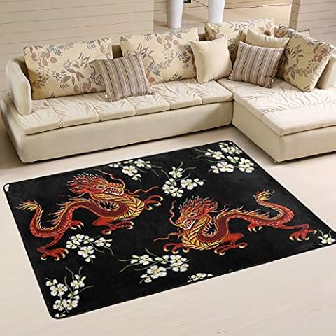 Mnsruu Alfombra japonesa de flores de dragón chino Cover