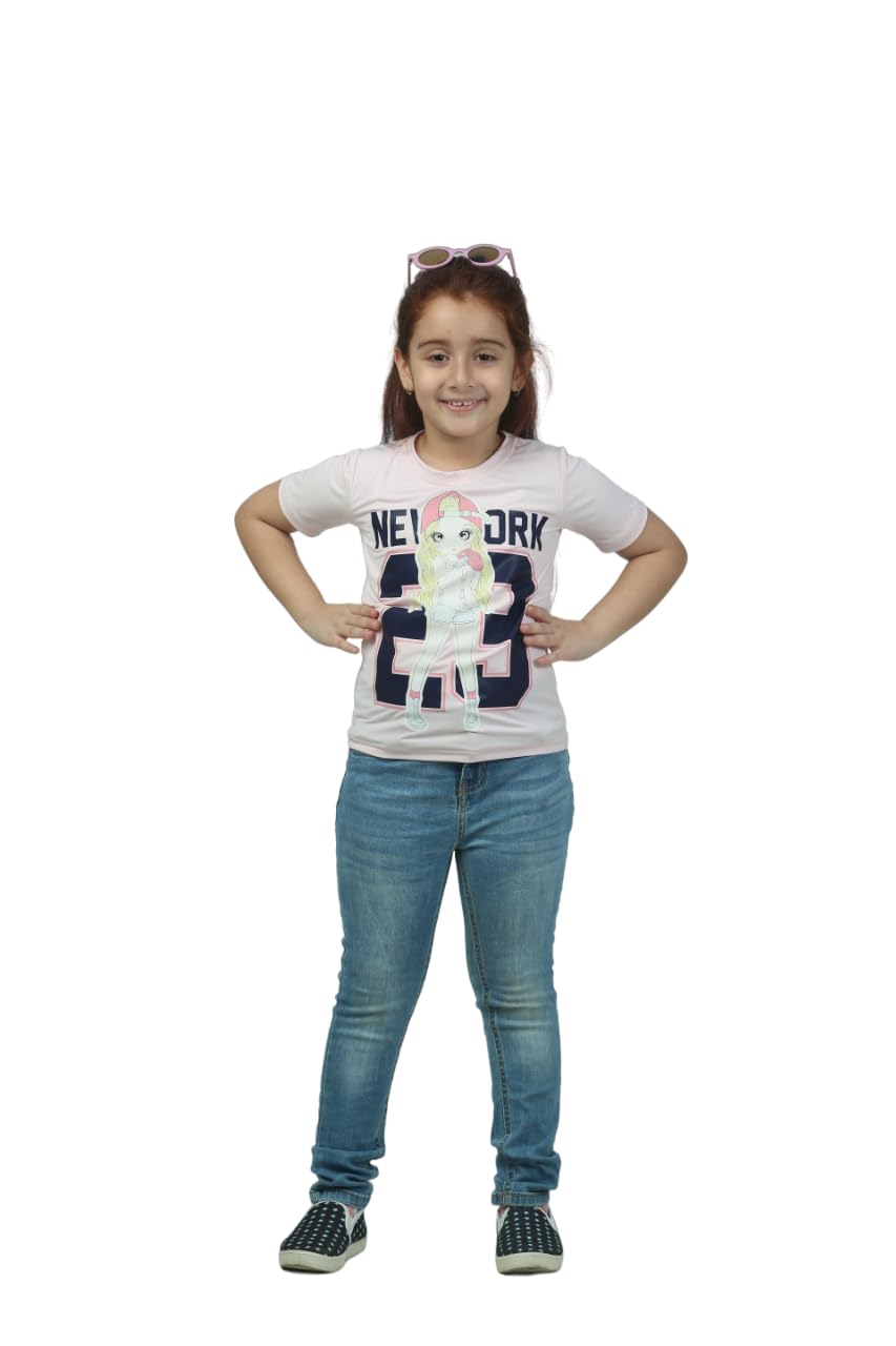 Orange County New York Chic Character Tee Girls Fashion Printed T-Shirt Kids Casual Wear V-Neck Short Sleeves Tshirt