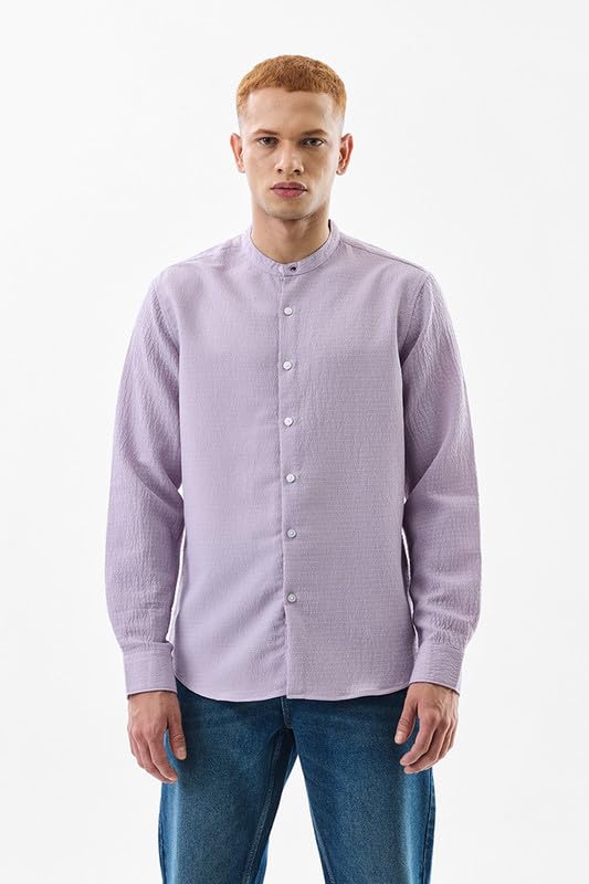 Image of SNITCH Lavender Textured Cotton-Lycra Blend Shirt