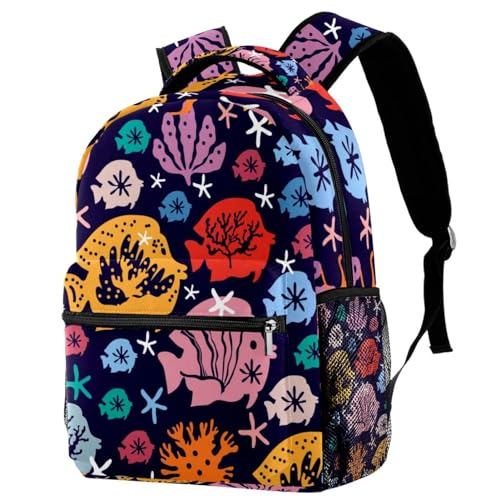 Sac à dos d'école poissons colorés 29x20x40cm pour adolescents