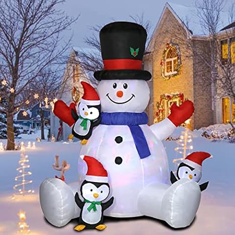 YXGOOD 7 FT Christmas Inflatable Snowman with Penguins Blow Up Inflatables Christmas Outdoor Yard Decoration with Built-in LED Lights for Outdoor Holiday Party Patio Lawn Garden Cover