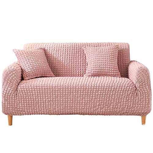 Housse de canapé rose jacquard de 140 à 183 cm extensible et lavable - 2