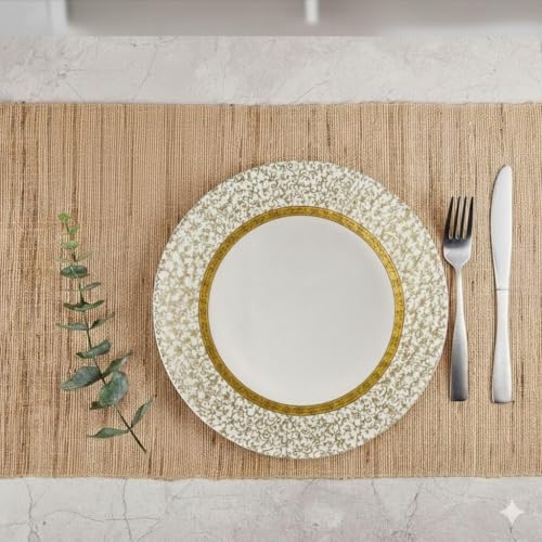 Image of Melamine Quarter Plates | Round Half Plate | Microwave Safe | Break Resistant | Plates for Snacks, Lunch, Dinner | Plates for home, Office, Restaurant | Set of 6 | 7 Inch's (GOLD DIAMOND)