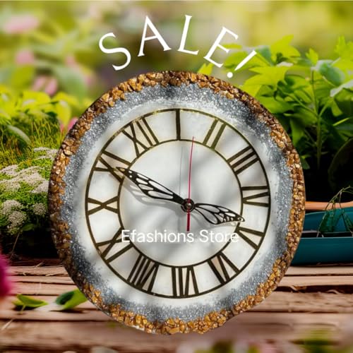 Image of Handmade Resin Wall Clock with Roman Numerals - Luxury Marble Effect Designer Wall Clock with Gold Finish, Silent Quartz Movement, Modern Home & Office Decor (White Sand)