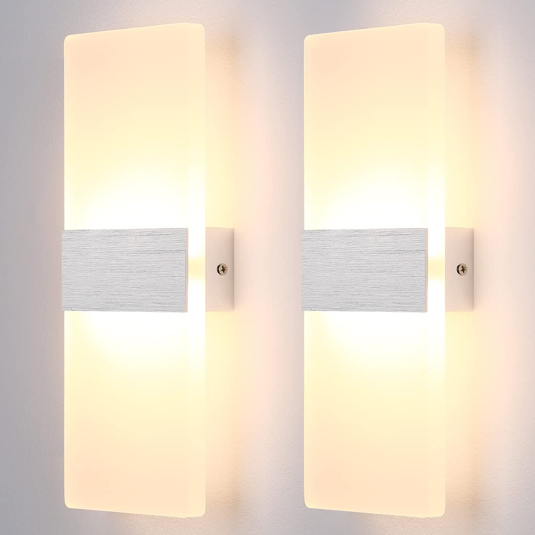 ENCOFTLED Wall Lights Indoor Modern Wall Wash Lights 12W Acrylic Wall Lamps Dimmable Wall Sconce Lights for Living Room Bedrooms Pathway Corridor Stairs Balcony, Warm White (2Pack)