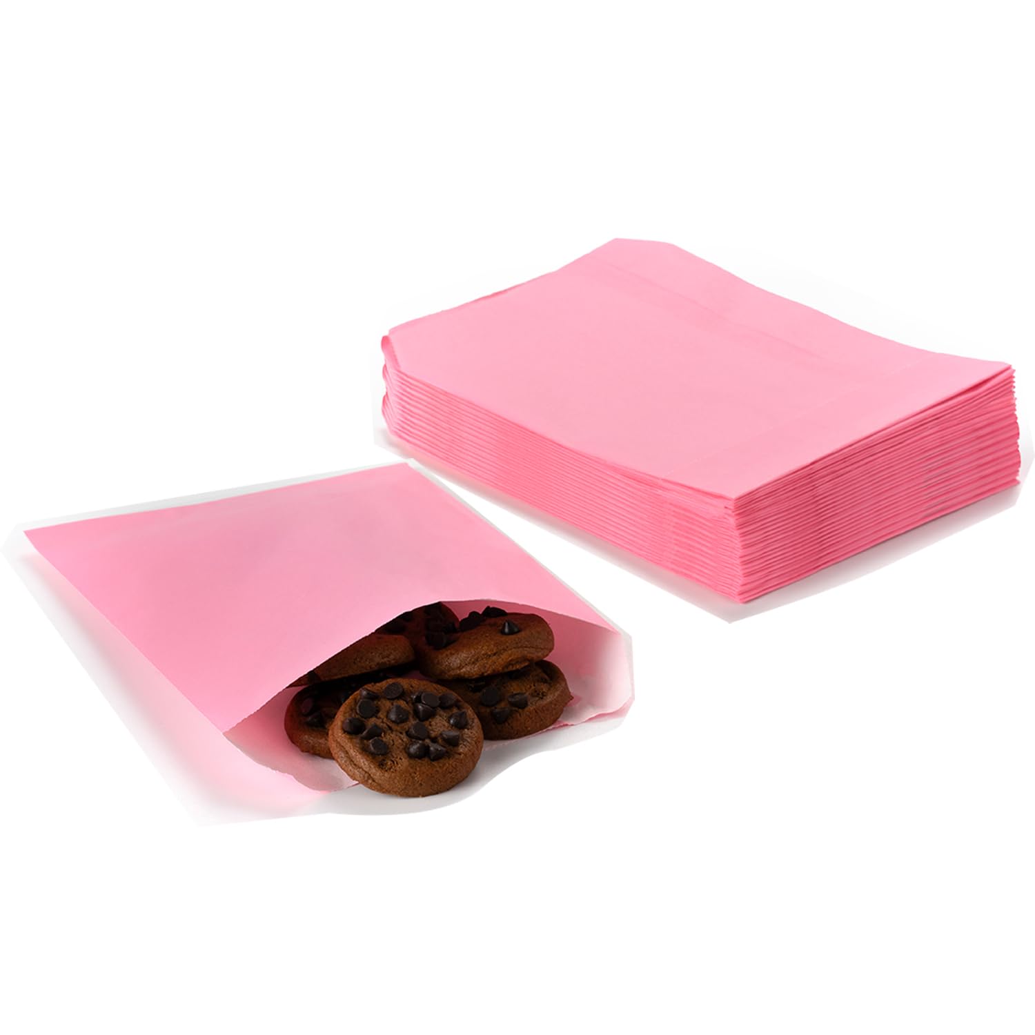 Amsthow Flat Paper Treat Bag Pink Cookie Paper Bags 5.12 x 6.3-inch Greaseproof Bakery Glassine Wax Wrap for Candies Cookies Chocolate Pastries (