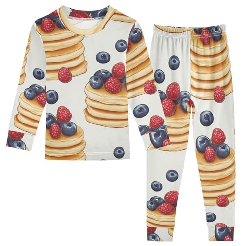 Pajama Sets Long Sleeve Pancakes with Berries Pattern Soft Comfy Sleepwear 2 Piece PJS 3-8T