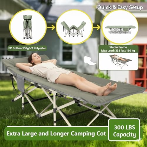Image of Hukimoyo Folding Bed Single for Sleeping 6 Ft Portable Foldable Outdoor Camping Cot for Adults Heavy Duty Sleeping Bed for Travelling Camping Cots with Side Pocket & Carry Bag (Upto 150KG)