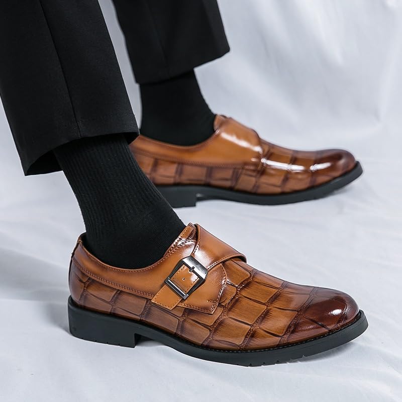 British Pointed Toe Slip On Men Dress Shoes Men Breathable Leather Shoe Single Buckle Monk Shoes Platform Oxford2