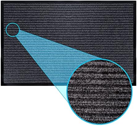 LuxUrux® Durable Rubber Door Mat, Heavy Duty Doormat, Indoor Outdoor, Easy Clean, Waterproof, Low-Profile Mats for Entry, Patio, Garage, High Traffic Entrance Ways (17'' x 30'', Striped Gray)