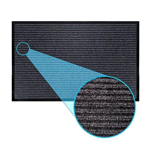 LuxUrux® Durable Rubber Door Mat, Heavy Duty Doormat, Indoor Outdoor, Easy Clean, Waterproof, Low-Profile Mats for Entry, Patio, Garage, High Traffic Entrance Ways (17'' x 30'', Striped Gray)