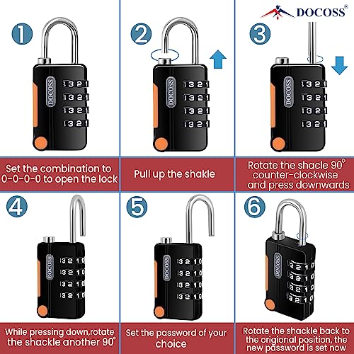 DOCOSS-Metal-4-Digit-Combination-Number-Lock-for-Bag-Luggage-LocksPack-of-2-BlackGrey
