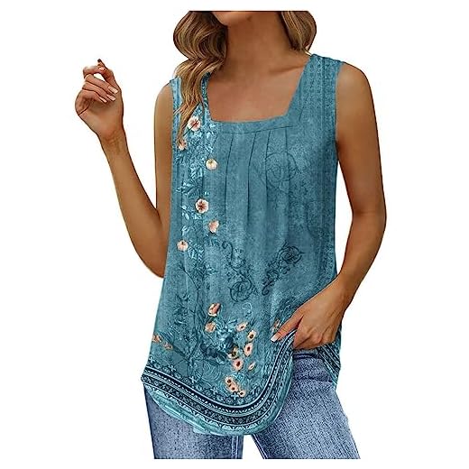 DéBardeurs Femme ÉTé Top Chic Haut sans Manche Col Carré Chemise Fluide Ample Camisole Top Tee Camisole Chic Doux Respirant Tank Tops Casual ÉLéGant Couleur Unie Tunique Blouses