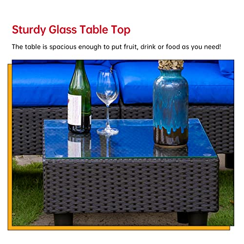 Image of FDW 5-Piece Patio Furniture Set | Blue | Outdoor Wicker Furniture