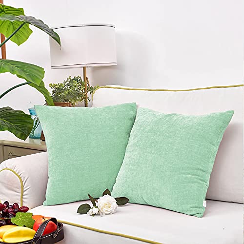 Image of CaliTime Pack of 2 Cozy Throw Pillow Covers Cases for Couch Sofa Home Decoration Solid Dyed Soft Chenille 12 X 12 Inches Grayed Jade