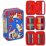 Sonic Filled Pencil Case Full Stationery School Supplies Set for Kids 3 Tier with Pens, Pencils & Markers Sonic The Hedgehog Boys Character Theme Set