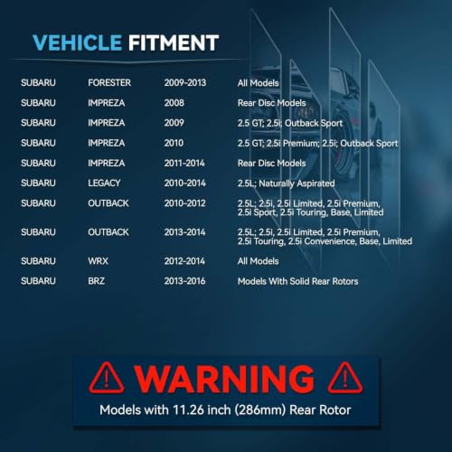 Image of Detroit Axle - Rear Brake Rotors for Subaru 2009-2013 Forester 2008-2014 | Impreza 2010-2014 Legacy Outback 2013-2016 BRZ 2012-2014 WRX, Replacement Rear Disc Brakes Rotors: 11.26 inch inch Rotor