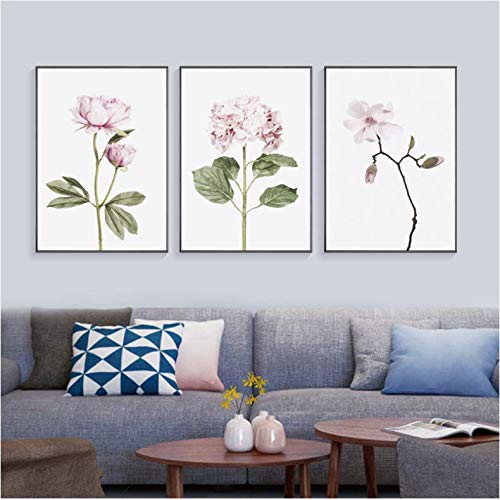 Peinture pivoine rose deco salon moderne poster mural fleur scandinave 50x70cm