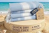 LANE LINEN Toalla de playa 100% algodón con bolsa, 4 toallas de gran tamaño de 39 x 71 pulgadas, absorbente para piscina, extra grande, de secado rápido, arena de viaje, color azul cielo