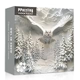 Snowy Owl Puzzles for Adults 1000 Pieces, Nature Forest Bird Jigsaw Puzzles, Winter Jungle Animal Art Puzzle as Owl Decor