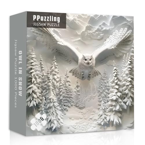 Snowy Owl Puzzles for Adults 1000 Pieces, Nature Forest Bird Jigsaw Puzzles, Winter Jungle Animal Ar