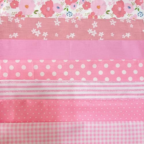 Image of Cotton Fabric DIY Making Supplies Quilting Patchwork Fabric Fat Quarter Bundles DIY for Quilting Cotton Patchwork Cushions (Mix Pink Flowers, 20 inch x 20 inch)