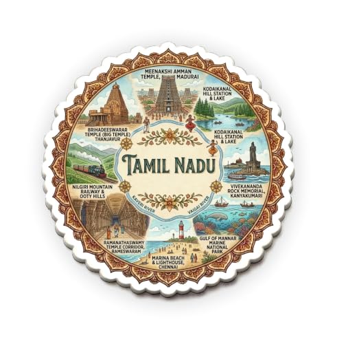 Image of Tamilnadu Textured Finish Acrylic Fridge Magnet - UV Texture Printed, Stylish Multicolor Magnet for Fridge, Wardrobe & Metal Surfaces, Pack of 1 (Tamilnadu 1)