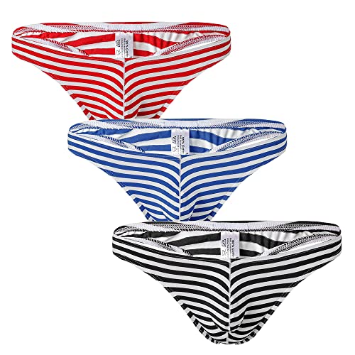 Mendove Men's Sexy Polyester-Cotton Low Rise Stripe Bikinis Underwear Pack of 3