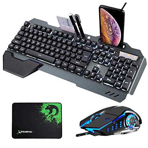 FELiCON®ゲーミングキーボード マウスセット 光るキーボード K618 バックライト 26アンチゴースト 英語配列 RGB USB有線 104キー マウスパッド付 Windows/Mac OS対応(ブラック＆ホワイト)