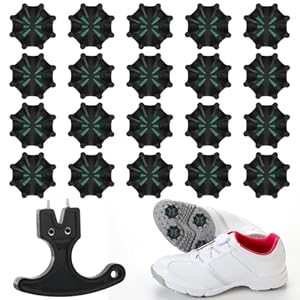 20 Pcs Golf Shoe Spikes, Black Green Golf Spikes Set, Soft Shoes Spikes Replacements with Accessories Traction Stability and Comfort Easy Install to Shoes for Foot Fast Lok Twist 3.0 System Joy