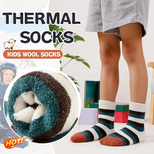 Eyean Kids Merino Wool Socks Boys Girls Thermal Winter Hiking Warm Thick Boot Cozy Toddler Crew Socks 6 Pairs3