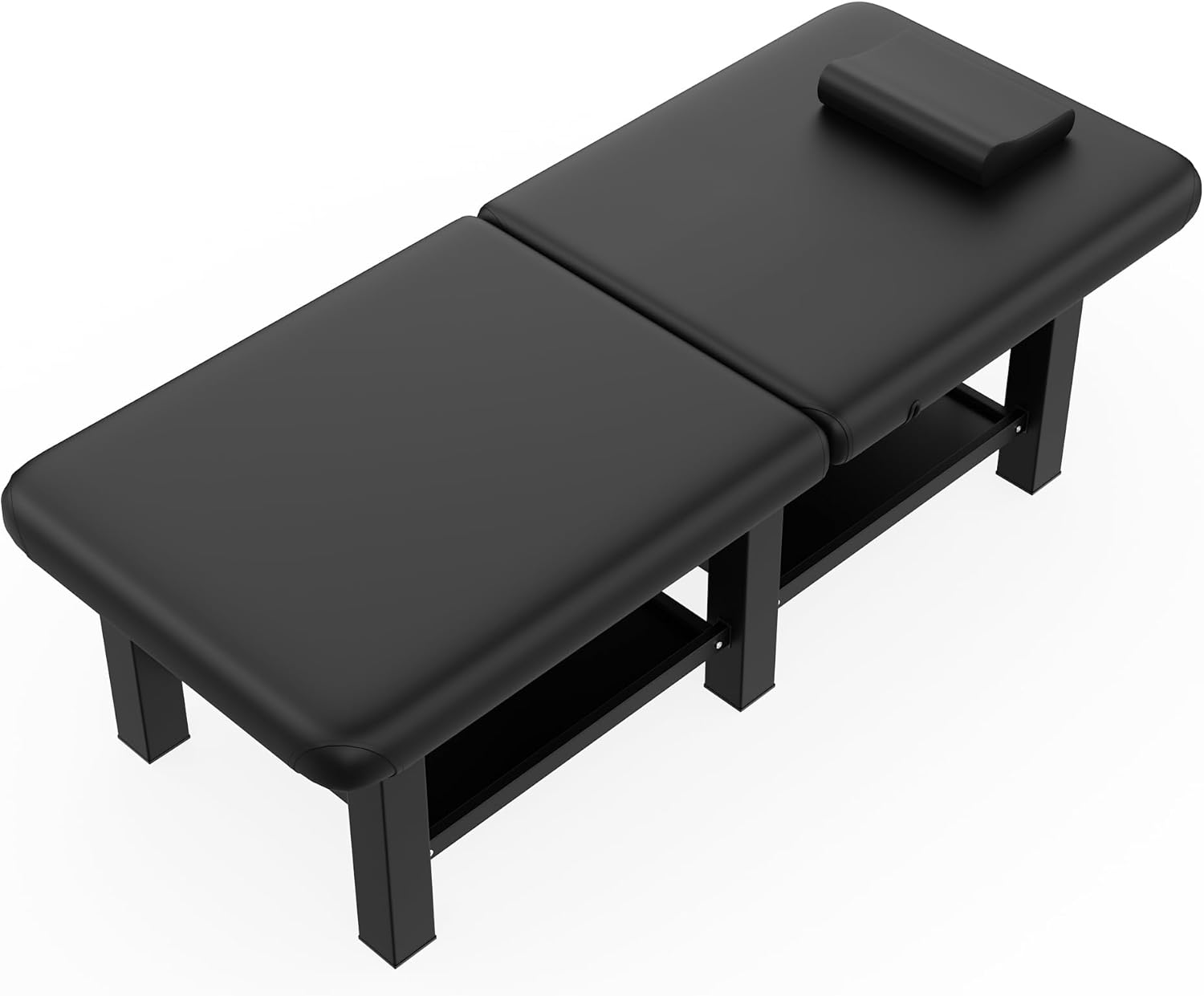 30.5'' Wide × 75'' Long Folding Stationary Massage Table with Backrest and Storage Space for Treatment Table Physical Therapy Table Spa Facial Bed, 6 Square legs, Metal Frame PU Leather - Black