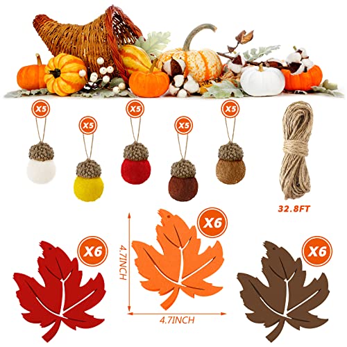 43 Pieces Thanksgiving Fall Felt Ornament Set Including 25 Pieces Acorn Balls Tree Hanging Decor Rustic Farmhouse Decor And 18 Pieces Autumn Maple Leaf Ornament Decoration For Thanksgiving Christmas #TOP2