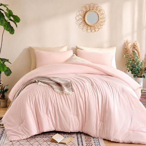 weigelia Pink Comforter Full Size Set – Soft All-Season Bedding with 300GSM Fluffy Microfiber, Includes 2 Matching Pillowcases – Elegant Blush Pink Comforter for Girls, Teens, and Women
