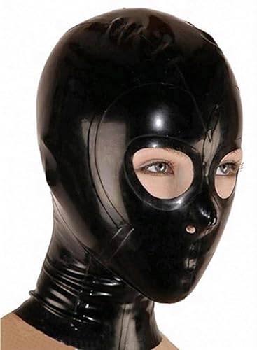Kangxinsheng Máscara Capucha Látex Negra,con Cremallera Trasera para Abrir Los ojos y la Nariz,Ropa de Club de Cosplay Unisex-XXL