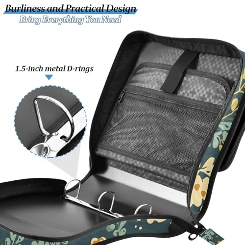 Image of 3 Ring Zipper Binder with Shoulder Strap Jack Russell Meadow Pattern 1.5 inch Binders Keeper Large Capacity Multi Pockets for School Office Supplies