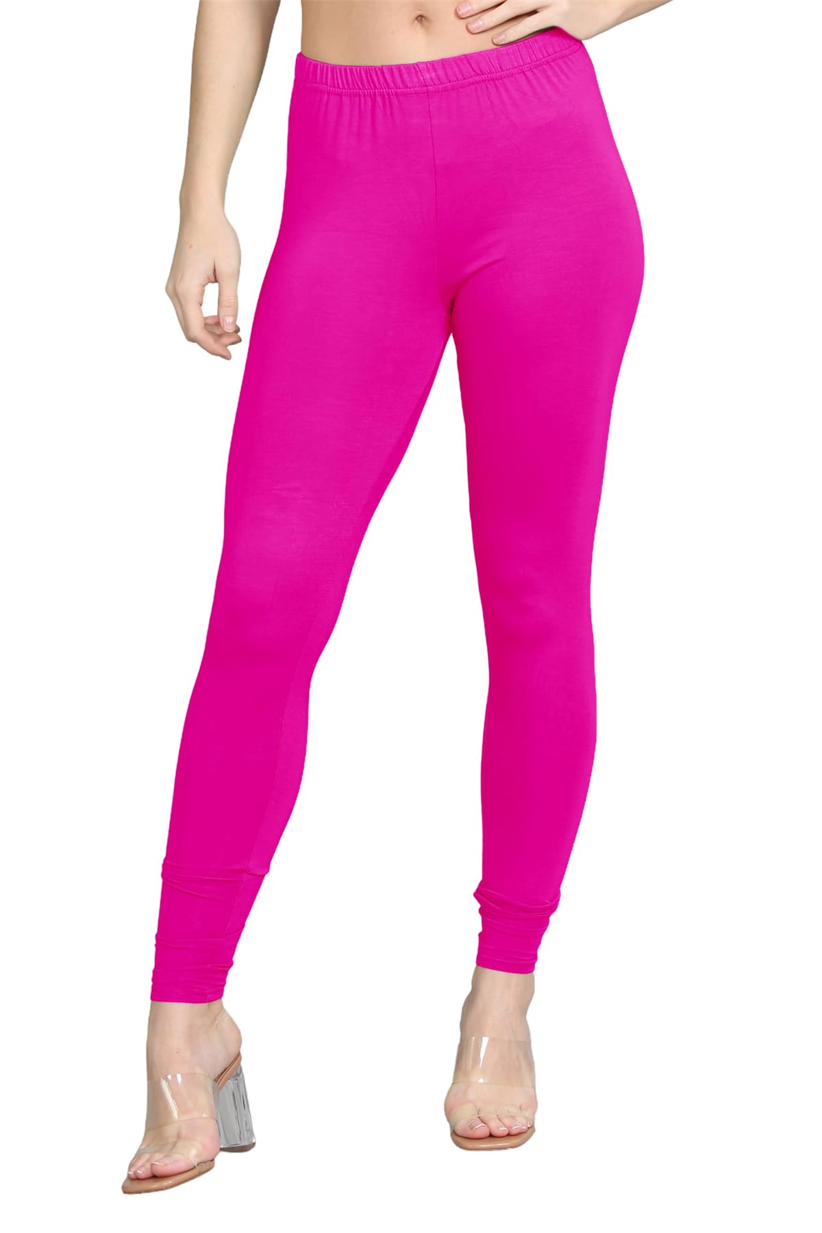 Hamishkane® Womens Viscose Leggings, Elasticated Waist Skinny Yoga Pants for Women, Plain Stretchy Gym Leggings, Full Length Slim Fit Pants, Women Activewear Neon Pink