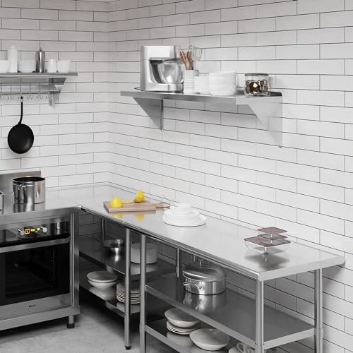 Image of AmGood 14 inch x 48 inch Stainless Steel Wall Shelf | Appliance & Equipment Metal Shelving | Kitchen, Restaurant, Garage, Laundry, Utility Room | Heavy Duty | Squared Edge | NSF