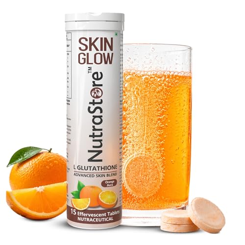 Image of NutraStore Skin Glow | L Glutathione Effervescent Tablets | With Vitamin C, Hyaluronic Acid, Biotin, Astaxanthin & Zinc | Advanced Antioxidant Skin Blend | Orange Aura Flavor | 15 Tablets