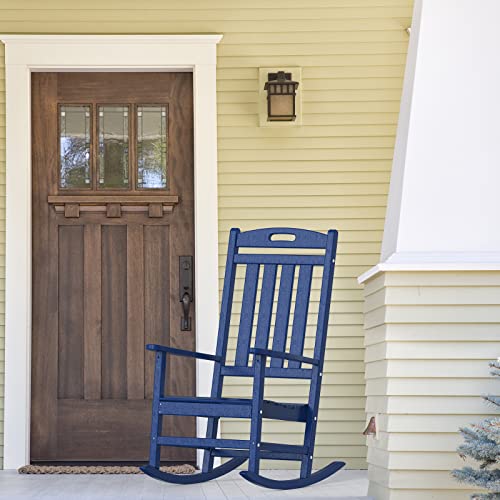 Polydun Patio Rocking Chairs, Poly Lumber Rocking Chairs For Outside With High Back, Wide Rocking Chair Outdoor, All-Weather Front Porch Rocker For Both Outdoor And Indoor, Navy Blue #TOP4